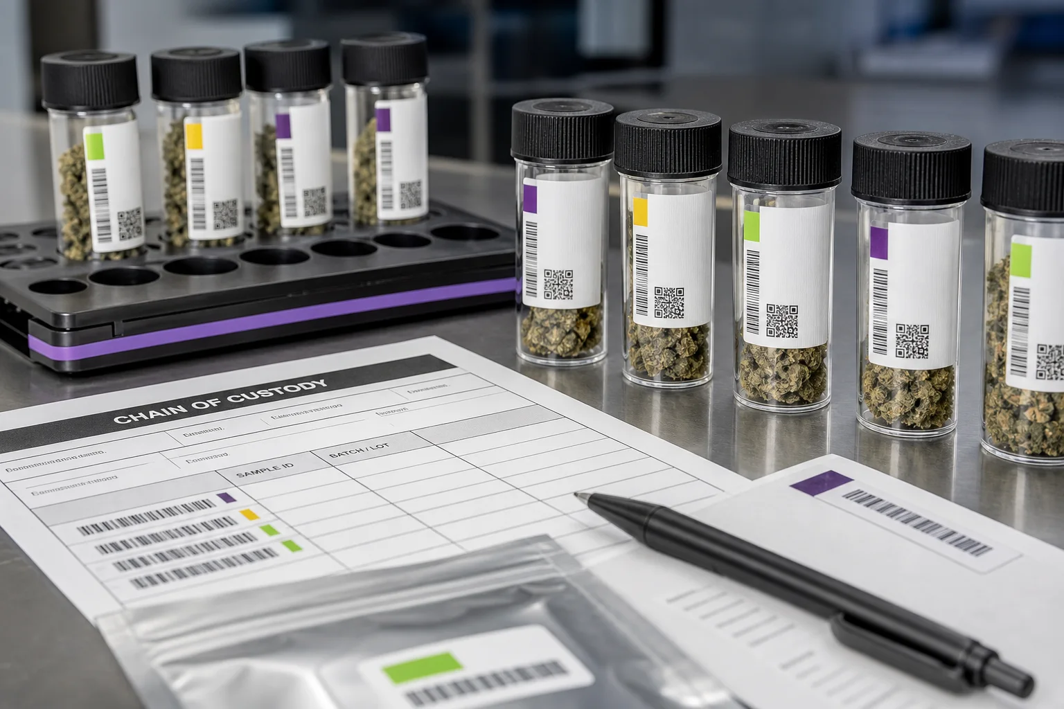 Photograph of lab-packaged samples and chain-of-custody labels